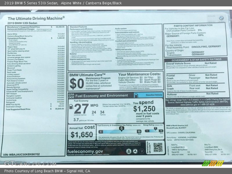 Alpine White / Canberra Beige/Black 2019 BMW 5 Series 530i Sedan