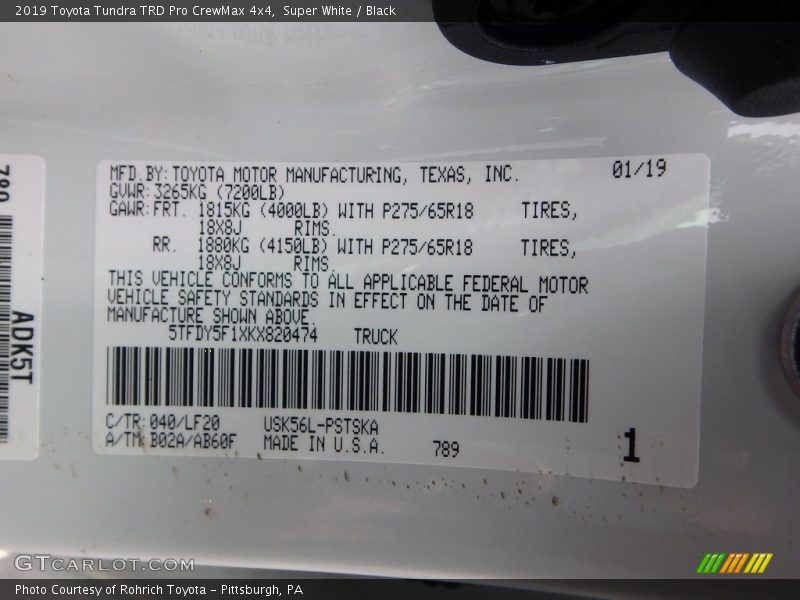 2019 Tundra TRD Pro CrewMax 4x4 Super White Color Code 040