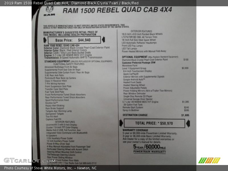  2019 1500 Rebel Quad Cab 4x4 Window Sticker