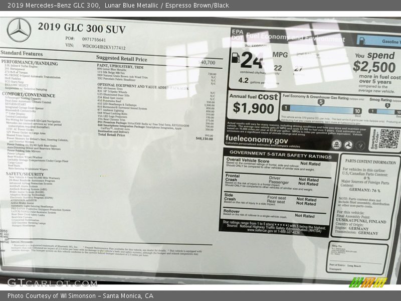 Lunar Blue Metallic / Espresso Brown/Black 2019 Mercedes-Benz GLC 300