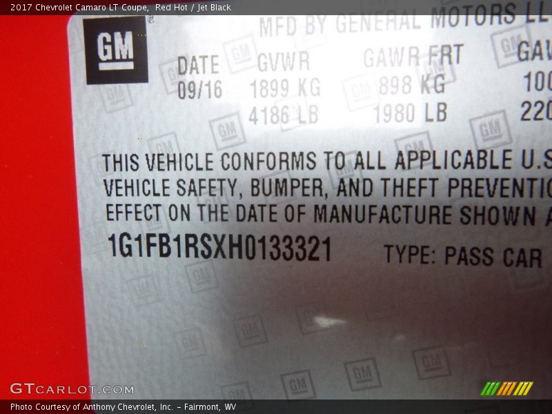 Red Hot / Jet Black 2017 Chevrolet Camaro LT Coupe