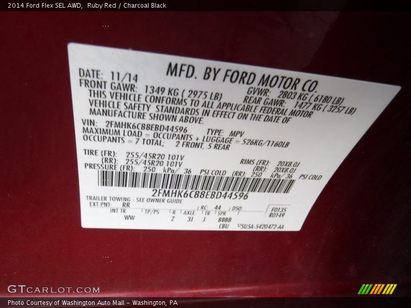 Ruby Red / Charcoal Black 2014 Ford Flex SEL AWD