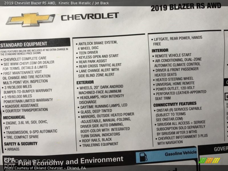 Kinetic Blue Metallic / Jet Black 2019 Chevrolet Blazer RS AWD