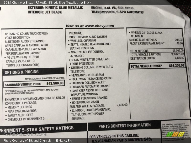 Kinetic Blue Metallic / Jet Black 2019 Chevrolet Blazer RS AWD