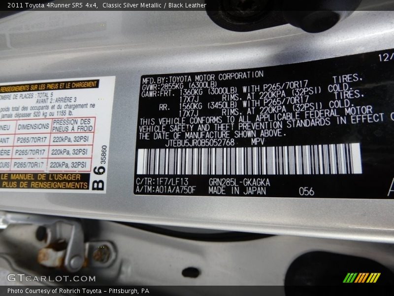 Classic Silver Metallic / Black Leather 2011 Toyota 4Runner SR5 4x4