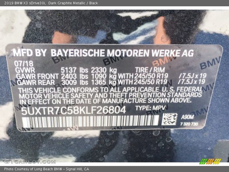 Dark Graphite Metallic / Black 2019 BMW X3 sDrive30i