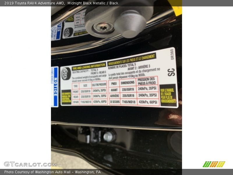 Midnight Black Metallic / Black 2019 Toyota RAV4 Adventure AWD