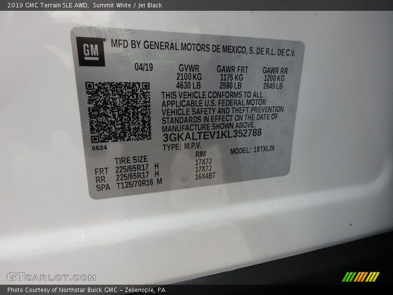 Summit White / Jet Black 2019 GMC Terrain SLE AWD