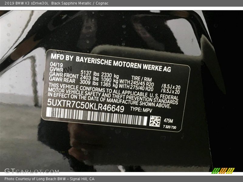 Black Sapphire Metallic / Cognac 2019 BMW X3 sDrive30i