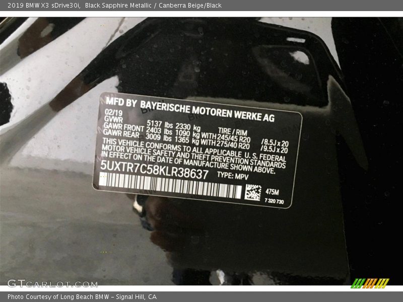 2019 X3 sDrive30i Black Sapphire Metallic Color Code 475