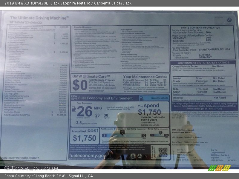Black Sapphire Metallic / Canberra Beige/Black 2019 BMW X3 sDrive30i
