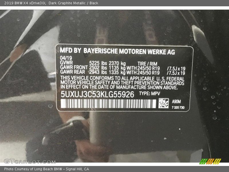 2019 X4 xDrive30i Dark Graphite Metallic Color Code A90