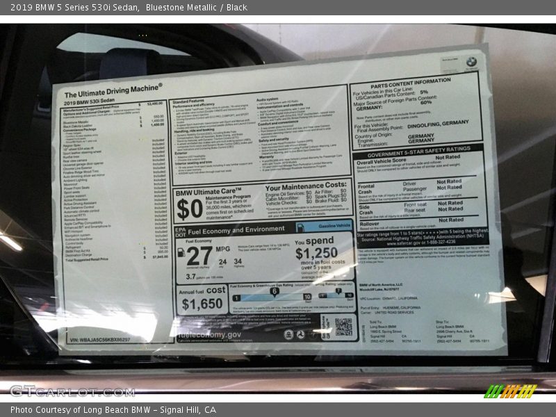 Bluestone Metallic / Black 2019 BMW 5 Series 530i Sedan