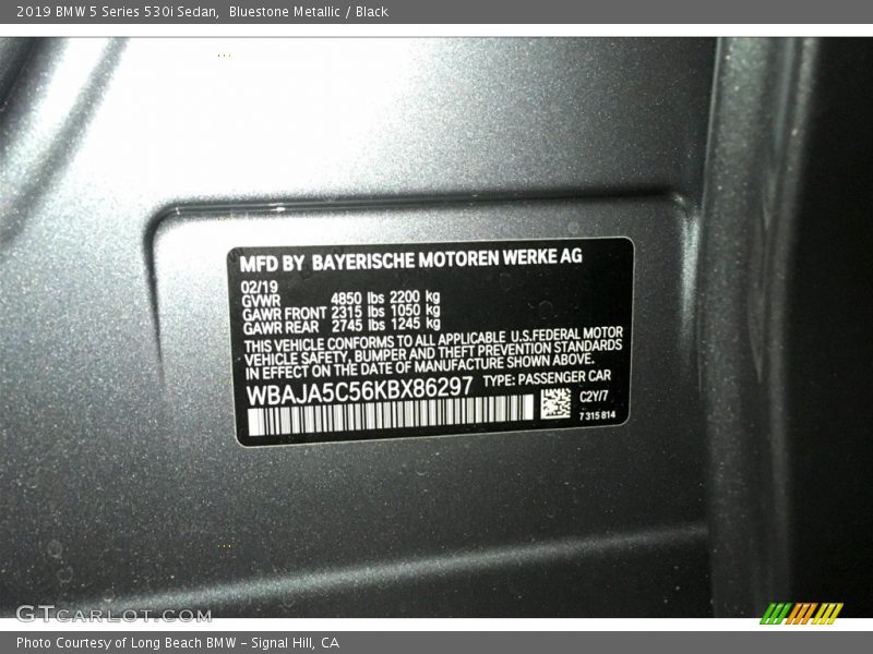 Bluestone Metallic / Black 2019 BMW 5 Series 530i Sedan