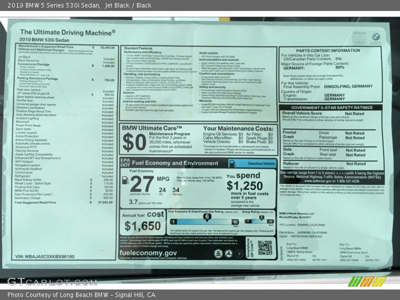 Jet Black / Black 2019 BMW 5 Series 530i Sedan