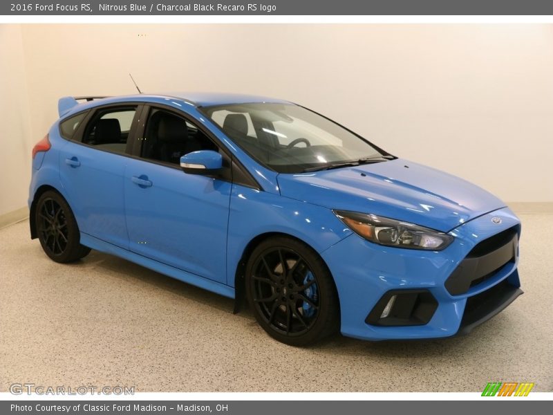 Nitrous Blue / Charcoal Black Recaro RS logo 2016 Ford Focus RS