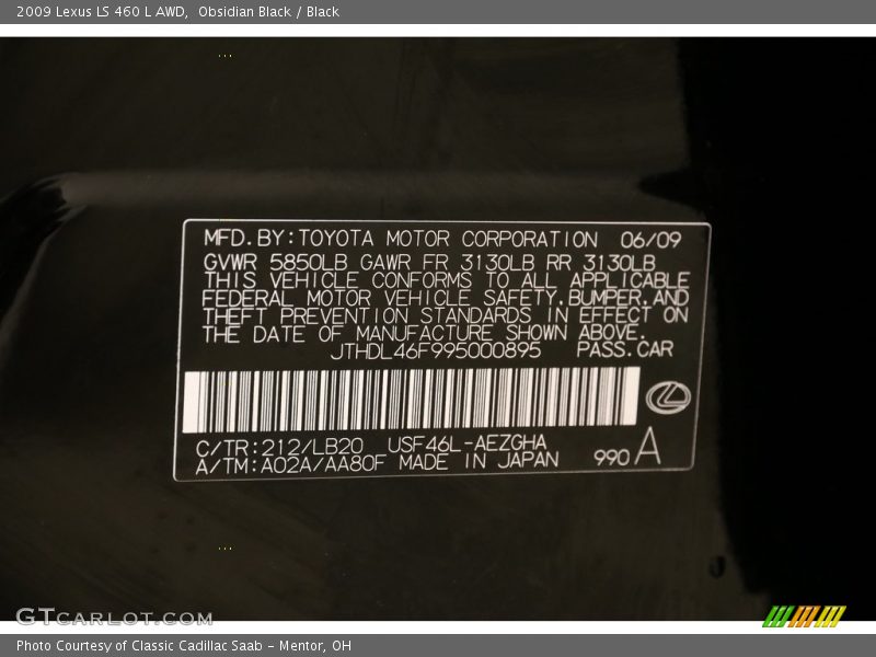 Obsidian Black / Black 2009 Lexus LS 460 L AWD