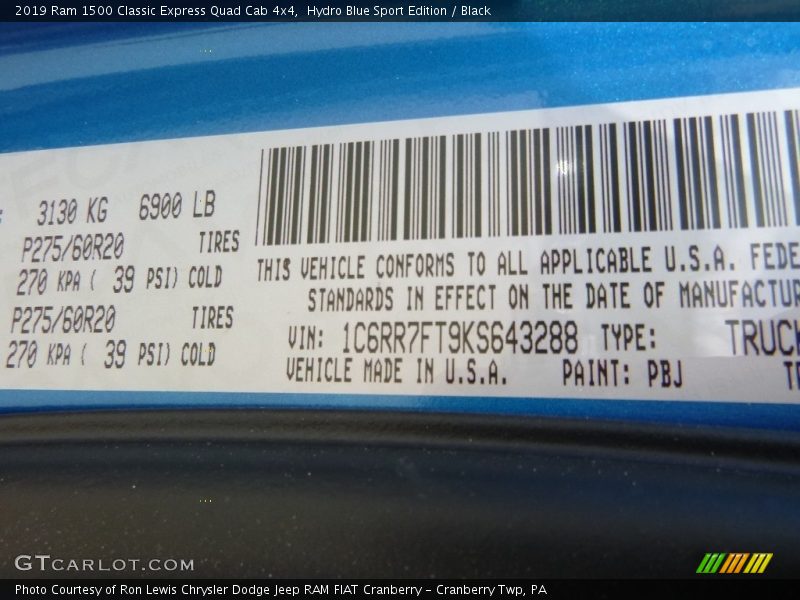 2019 1500 Classic Express Quad Cab 4x4 Hydro Blue Sport Edition Color Code PBJ
