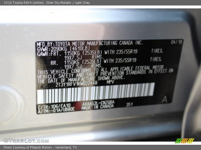 Silver Sky Metallic / Light Gray 2019 Toyota RAV4 Limited