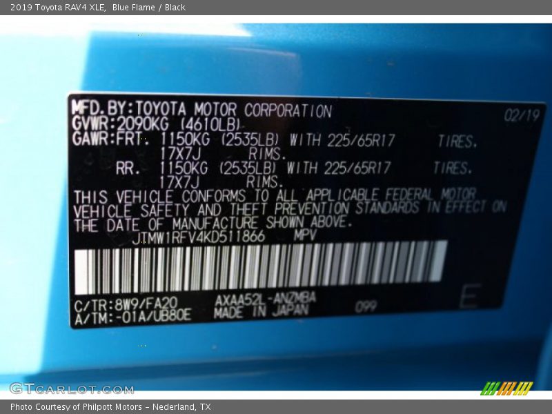 2019 RAV4 XLE Blue Flame Color Code 8W9