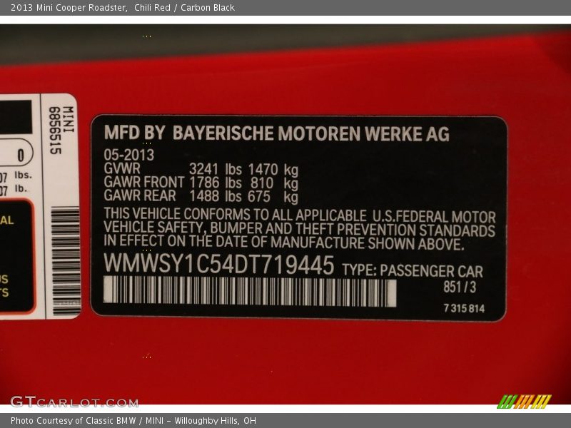 Chili Red / Carbon Black 2013 Mini Cooper Roadster