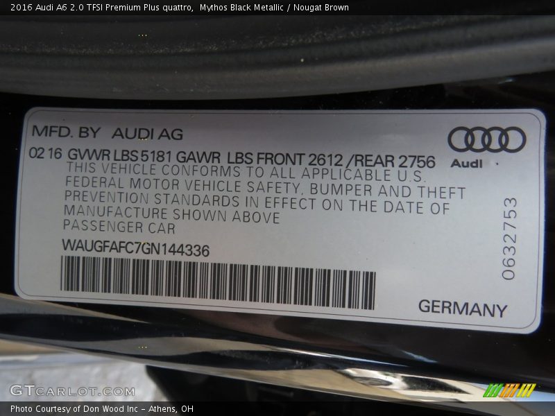 Mythos Black Metallic / Nougat Brown 2016 Audi A6 2.0 TFSI Premium Plus quattro
