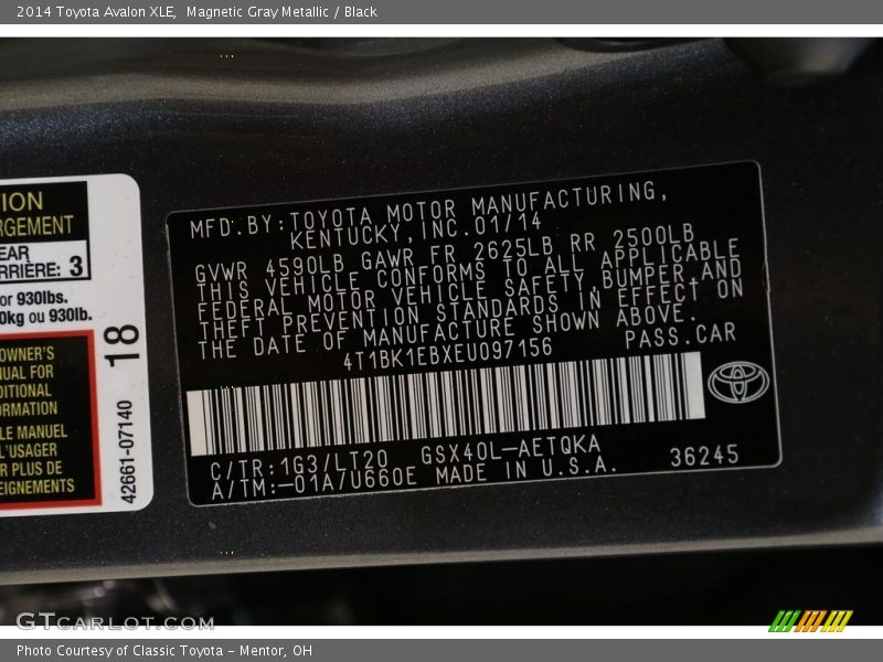 Magnetic Gray Metallic / Black 2014 Toyota Avalon XLE