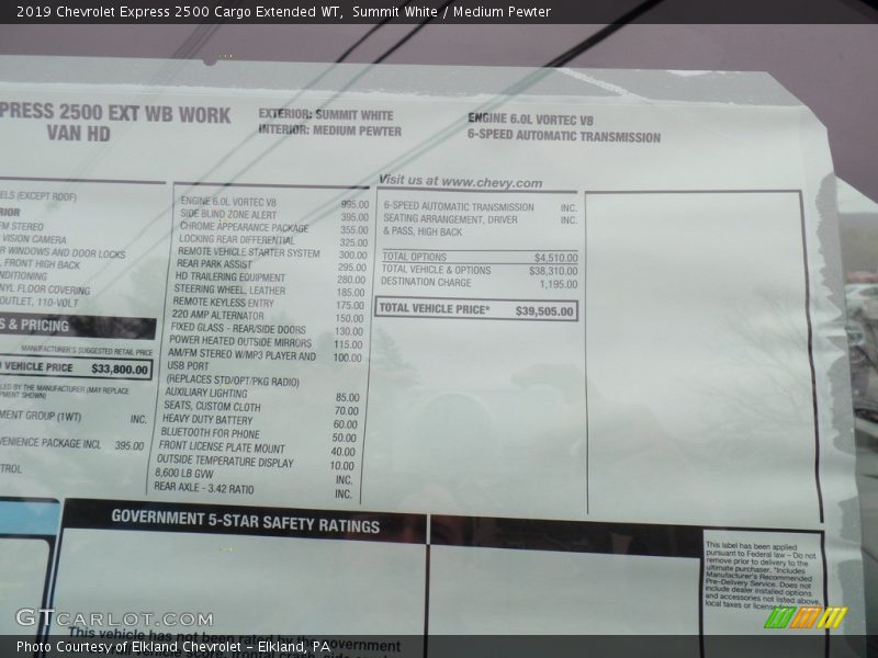 Summit White / Medium Pewter 2019 Chevrolet Express 2500 Cargo Extended WT