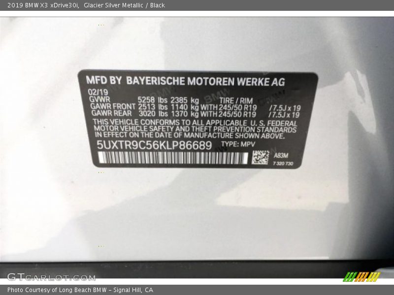 Glacier Silver Metallic / Black 2019 BMW X3 xDrive30i