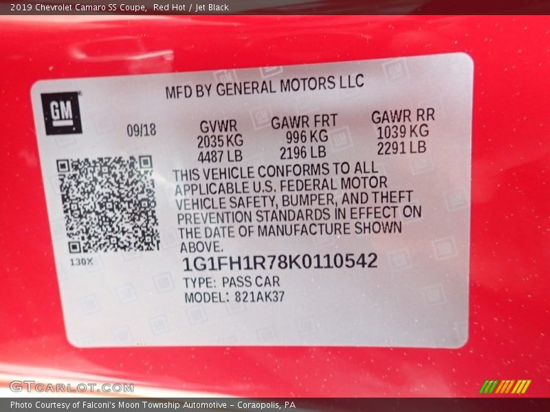 Red Hot / Jet Black 2019 Chevrolet Camaro SS Coupe