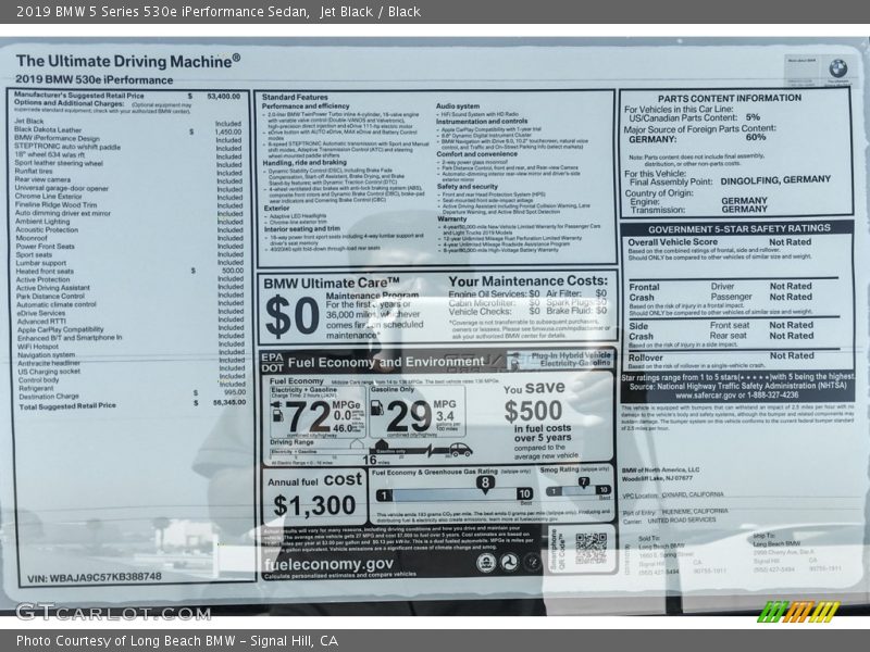 Jet Black / Black 2019 BMW 5 Series 530e iPerformance Sedan