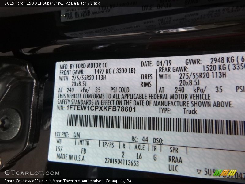 Agate Black / Black 2019 Ford F150 XLT SuperCrew