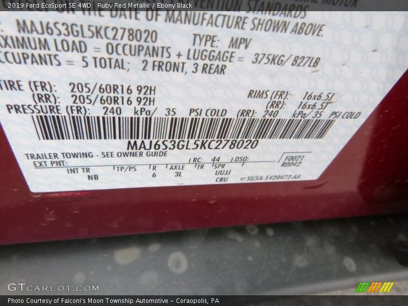 Ruby Red Metallic / Ebony Black 2019 Ford EcoSport SE 4WD