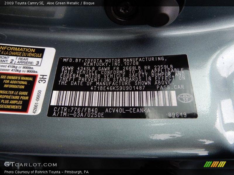 Aloe Green Metallic / Bisque 2009 Toyota Camry SE