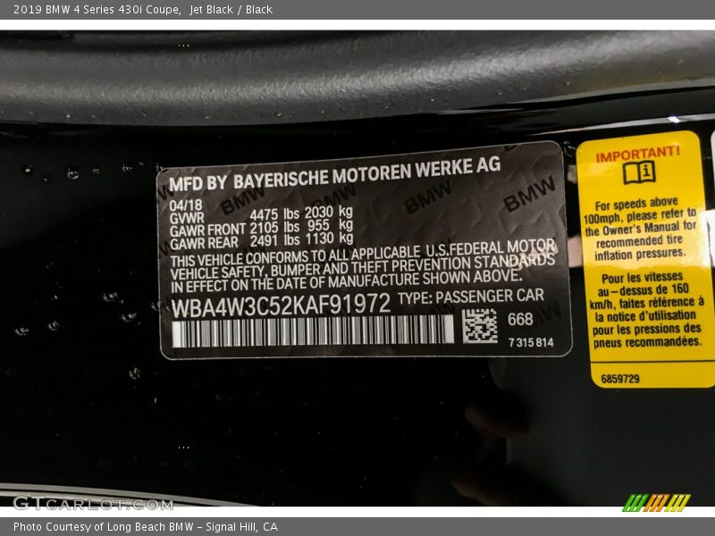 Jet Black / Black 2019 BMW 4 Series 430i Coupe