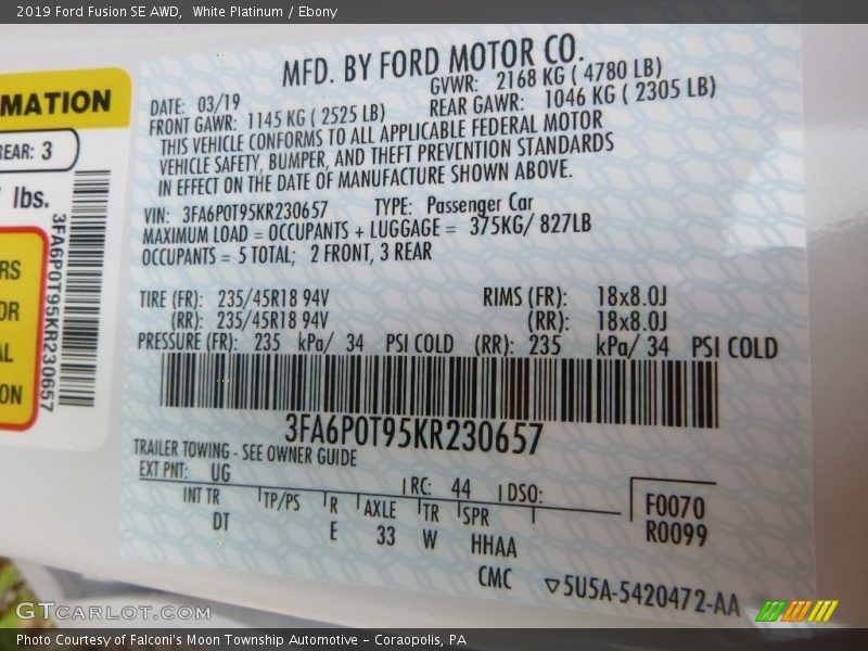 White Platinum / Ebony 2019 Ford Fusion SE AWD