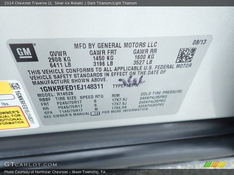 Silver Ice Metallic / Dark Titanium/Light Titanium 2014 Chevrolet Traverse LS