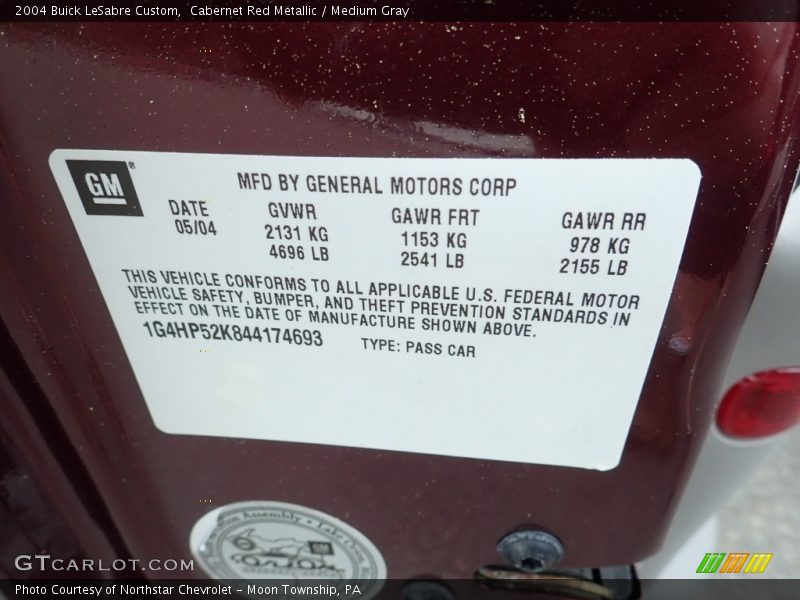 Cabernet Red Metallic / Medium Gray 2004 Buick LeSabre Custom