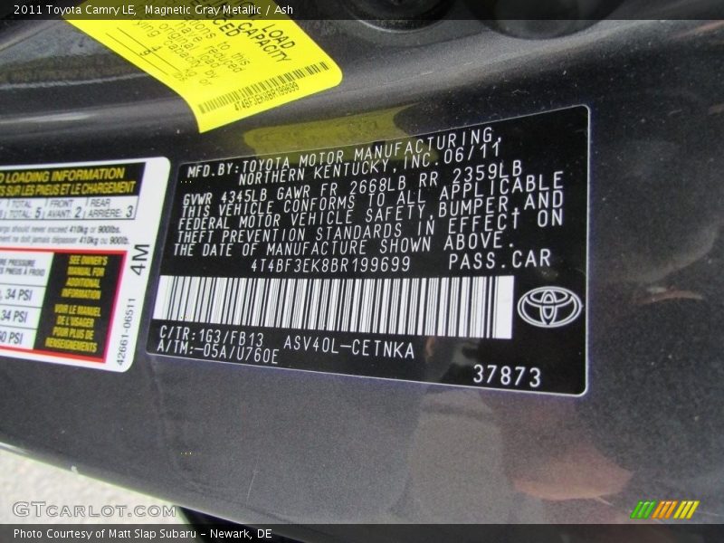 Magnetic Gray Metallic / Ash 2011 Toyota Camry LE