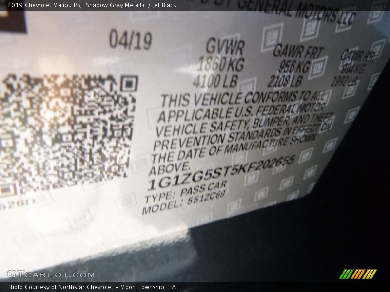 Shadow Gray Metallic / Jet Black 2019 Chevrolet Malibu RS