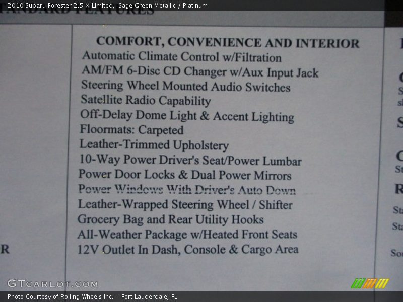 Sage Green Metallic / Platinum 2010 Subaru Forester 2.5 X Limited