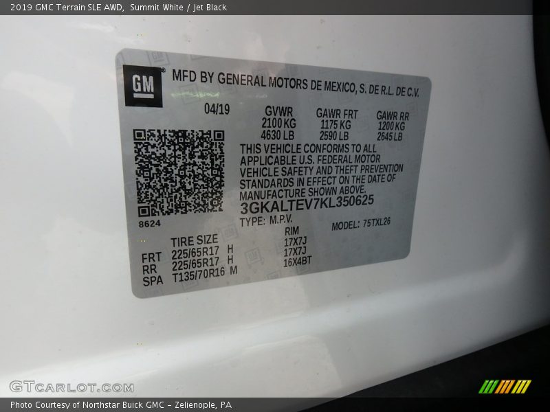 Summit White / Jet Black 2019 GMC Terrain SLE AWD