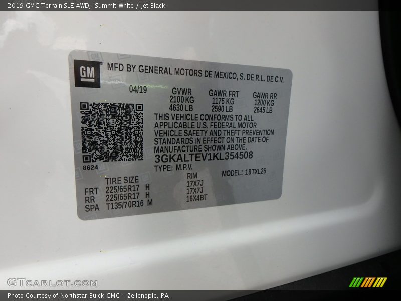 Summit White / Jet Black 2019 GMC Terrain SLE AWD