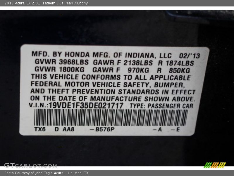Fathom Blue Pearl / Ebony 2013 Acura ILX 2.0L