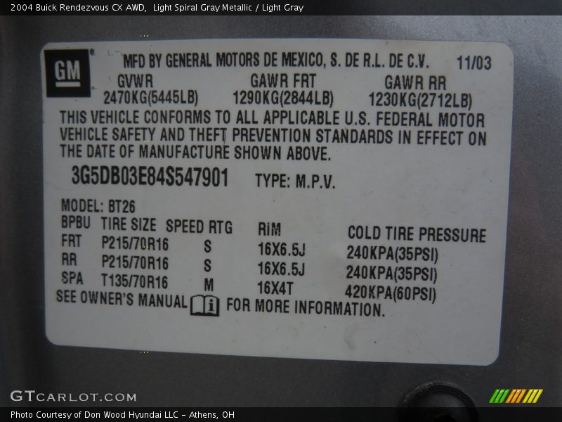 Light Spiral Gray Metallic / Light Gray 2004 Buick Rendezvous CX AWD
