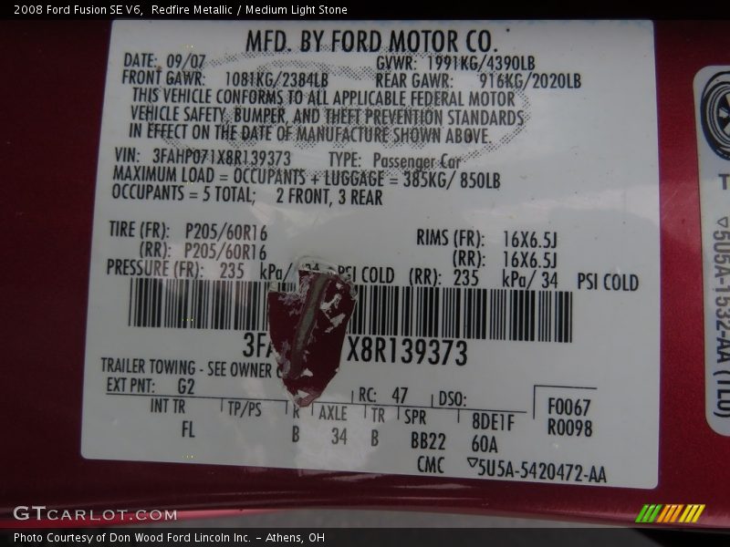 Redfire Metallic / Medium Light Stone 2008 Ford Fusion SE V6