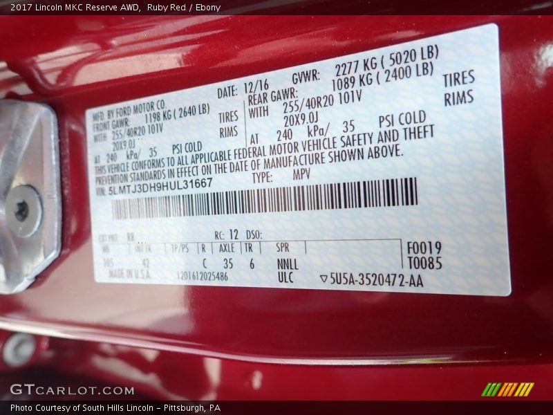 Ruby Red / Ebony 2017 Lincoln MKC Reserve AWD