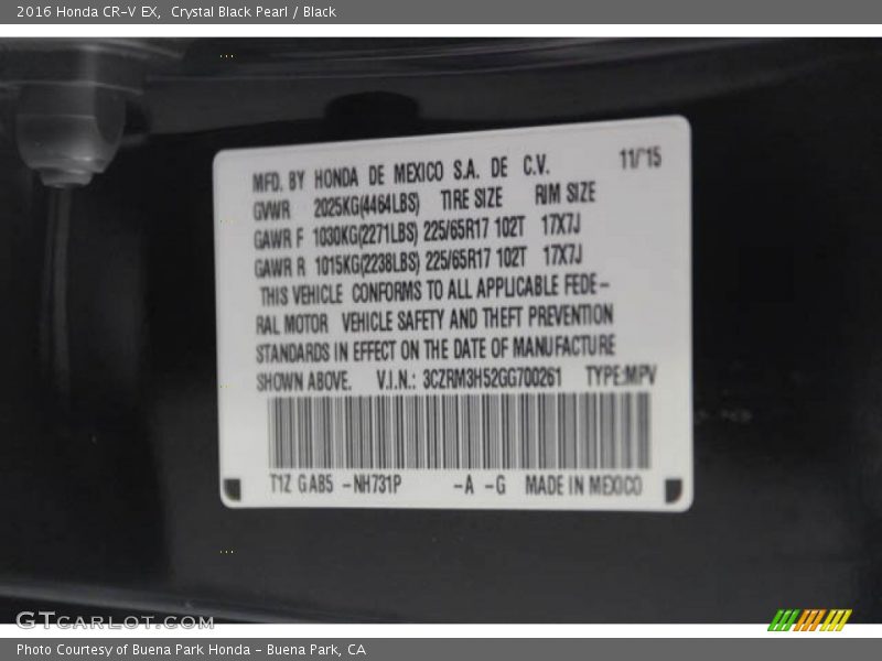 Crystal Black Pearl / Black 2016 Honda CR-V EX