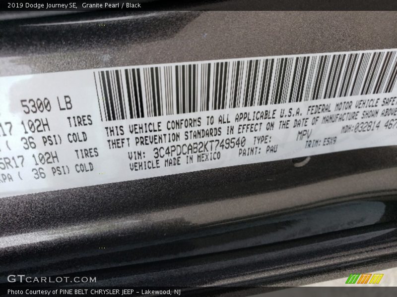 Granite Pearl / Black 2019 Dodge Journey SE
