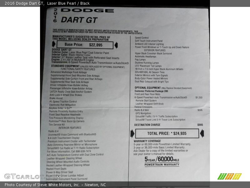 Laser Blue Pearl / Black 2016 Dodge Dart GT